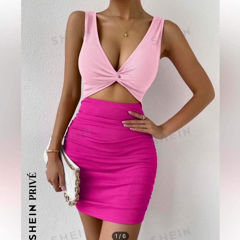 NWOT SHEIN Pink Colorblock Tank Dress